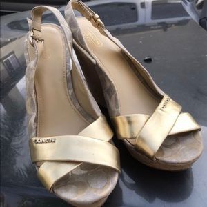 Coach JESSY Gold Platform Cork Wedge Shoes Size 11